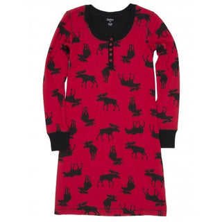 Hatley Night Dress - Moose on Red - Eloquence Boutique