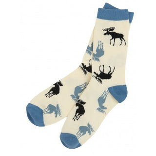 Hatley Womens Crew Socks  - Moose on Natural - Eloquence Boutique