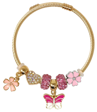 Pink Poppy Butterfly Charm Bracelet