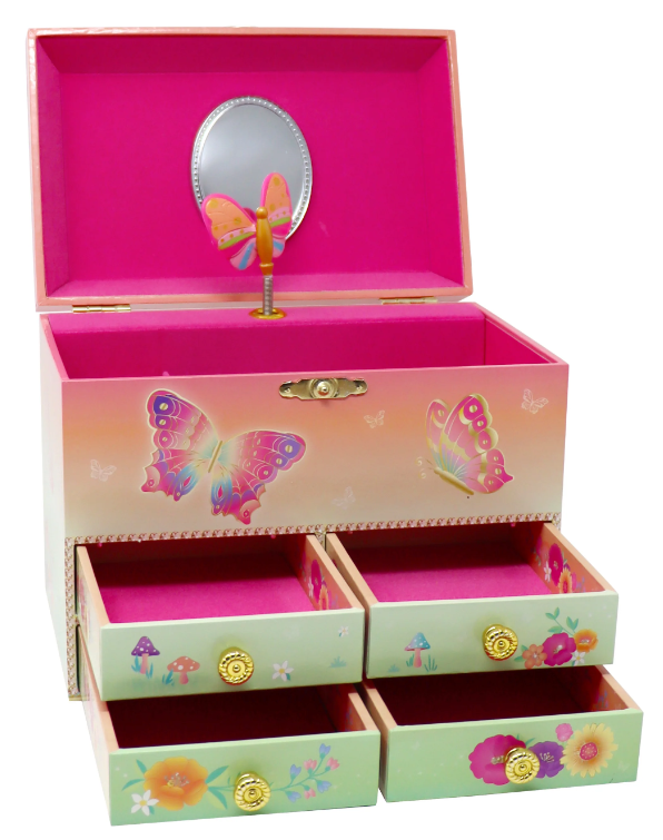 Pink Poppy Jewellry Box - Rainbow Butterfly