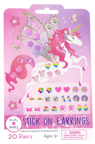 Pink Poppy Stick on Earrings - Unicorn Princess